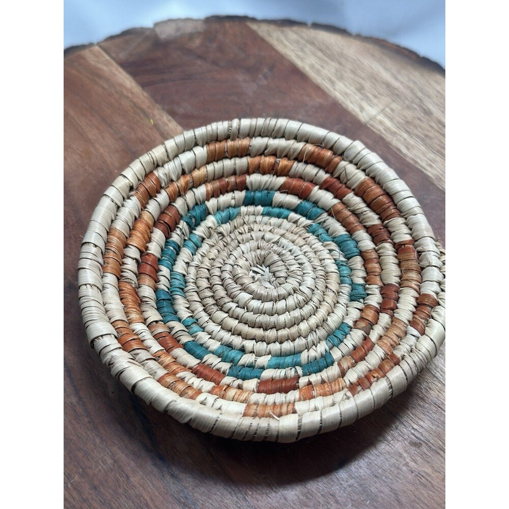 Coil Mini Basket Bowl in Tan Peach Teal Circular Wall Art